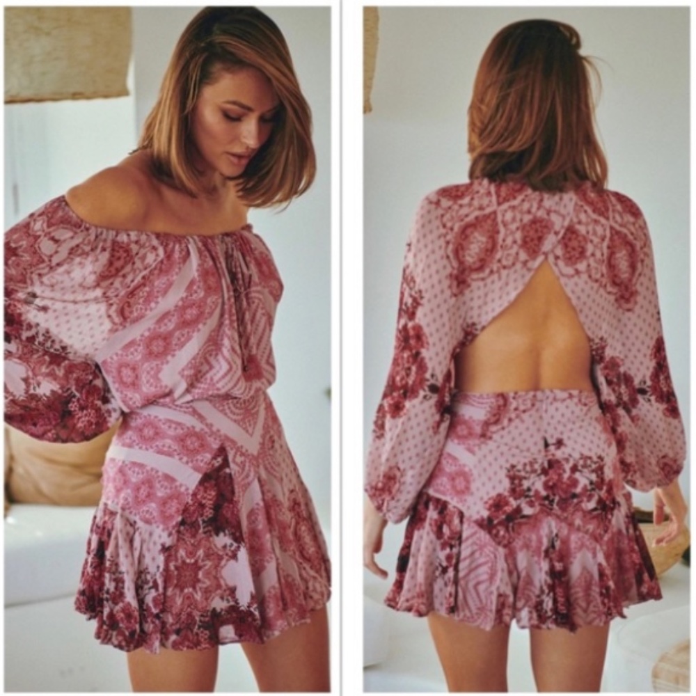 Free People Seven Wonders Mini Dress Rose Open Back Fit And Flare $148 Sz M
